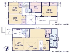間取り　3LDK＋N
☆24帖の広いLDK、キッチンに大きなパントリー
☆2階に3部屋＋納戸