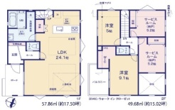 間取り 2LDK+2N
☆LDK24.1帖キッチンから外が見れて開放的
☆サービスルームが2つで収納バッチリ