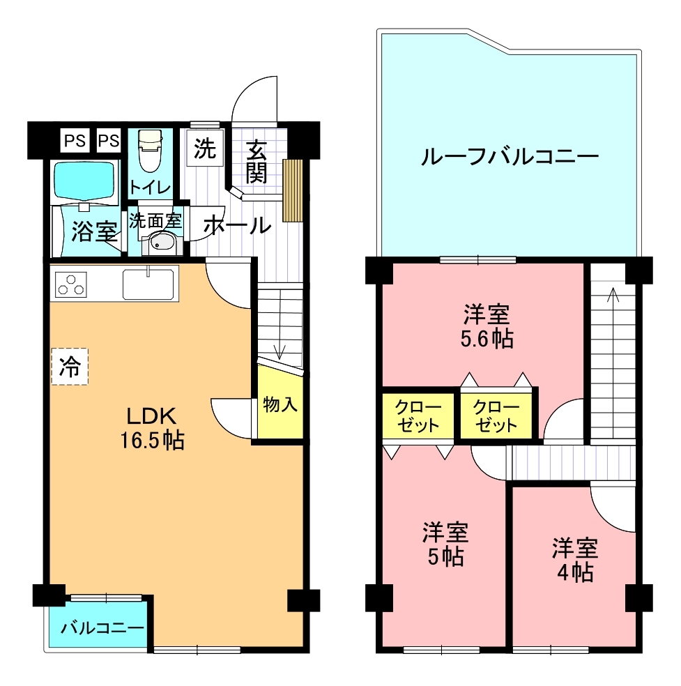 間取図　メゾネット３・４階